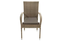 Clearance Rabida Balkon-Set, champagner-meliert, Polyrattan, Tisch 90x90 cm, 2 Stapelstühle, Glasplatte in Steinoptik Balkonmöbel-Set|Polyrattan-Gartenmöbel