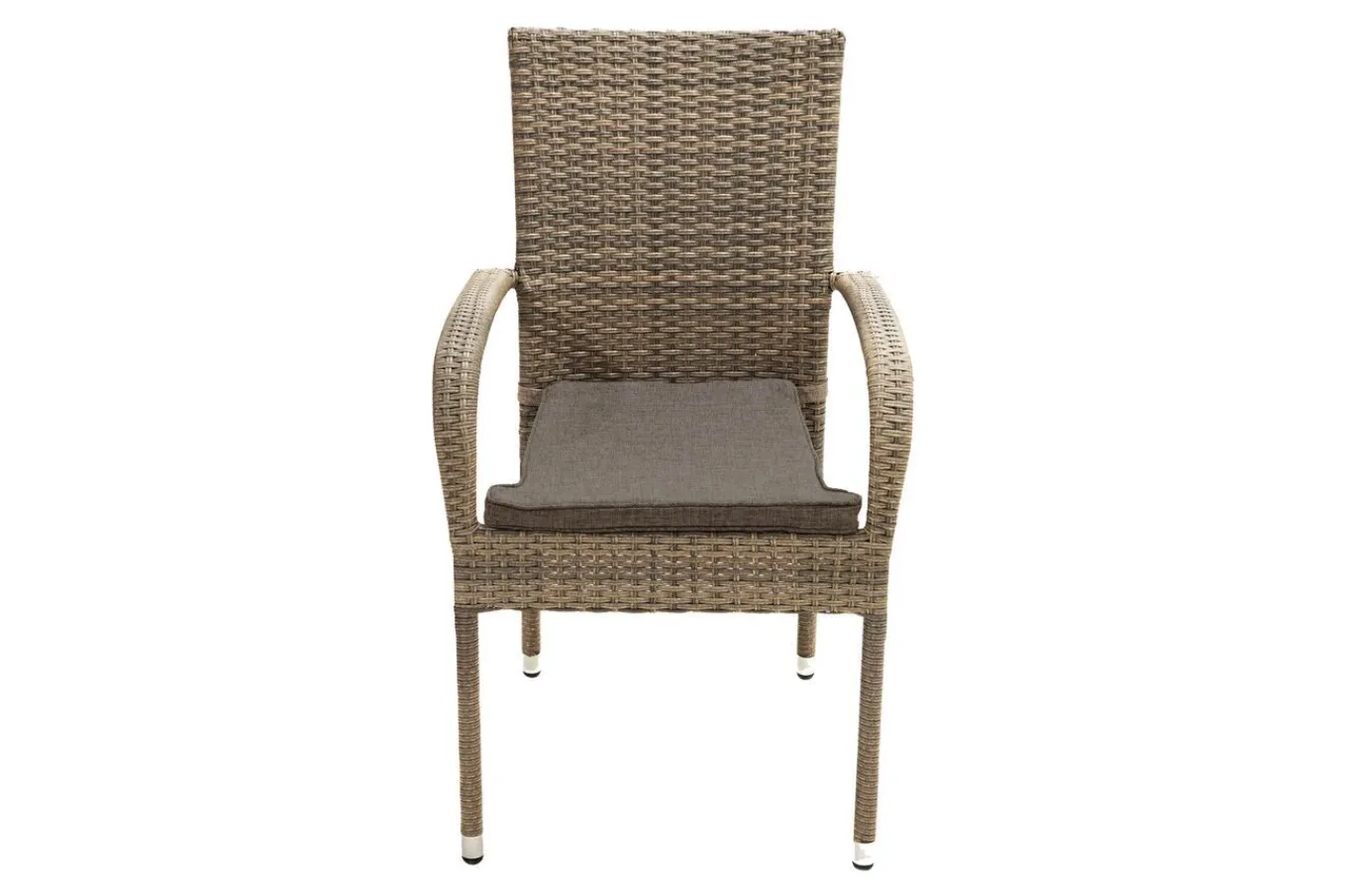 Clearance Rabida Balkon-Set, champagner-meliert, Polyrattan, Tisch 90x90 cm, 2 Stapelstühle, Glasplatte in Steinoptik Balkonmöbel-Set|Polyrattan-Gartenmöbel