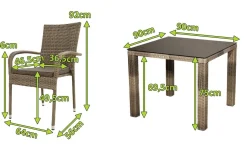 Clearance Rabida Balkon-Set, champagner-meliert, Polyrattan, Tisch 90x90 cm, 2 Stapelstühle, Glasplatte in Steinoptik Balkonmöbel-Set|Polyrattan-Gartenmöbel