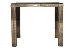 Clearance Rabida Balkon-Set, champagner-meliert, Polyrattan, Tisch 90x90 cm, 2 Stapelstühle, Glasplatte in Steinoptik Balkonmöbel-Set|Polyrattan-Gartenmöbel