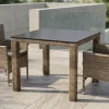 Best Rabida Balkon-Set, champagner-meliert, Polyrattan, Tisch 90x90 cm, 2 Stapelsessel, Glasplatte in Steinoptik Balkonmöbel-Set|Polyrattan-Gartenmöbel