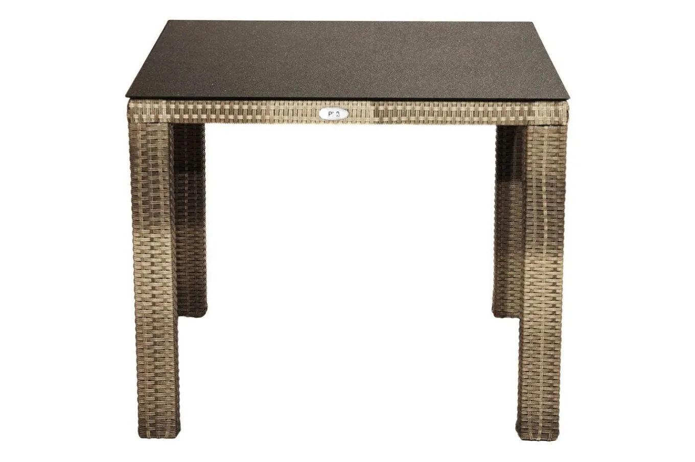 Best Rabida Balkon-Set, champagner-meliert, Polyrattan, Tisch 90x90 cm, 2 Stapelsessel, Glasplatte in Steinoptik Balkonmöbel-Set|Polyrattan-Gartenmöbel