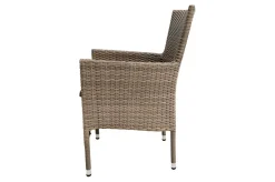 Best Rabida Balkon-Set, champagner-meliert, Polyrattan, Tisch 90x90 cm, 2 Stapelsessel, Glasplatte in Steinoptik Balkonmöbel-Set|Polyrattan-Gartenmöbel