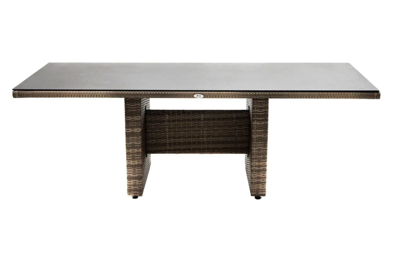 Clearance Rabida Dining Tisch, champagner-meliert, Polyrattan, 220 x 100 cm, Glasplatte in Steinoptik Gartentische|Polyrattan-Gartenmöbel
