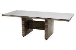 Clearance Rabida Dining Tisch, champagner-meliert, Polyrattan, 220 x 100 cm, Glasplatte in Steinoptik Gartentische|Polyrattan-Gartenmöbel