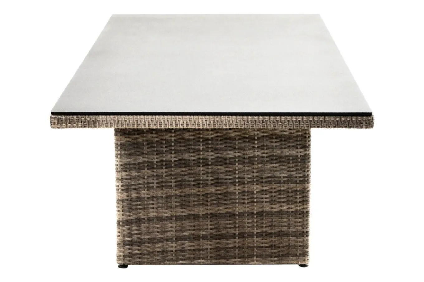 Clearance Rabida Dining Tisch, champagner-meliert, Polyrattan, 220 x 100 cm, Glasplatte in Steinoptik Gartentische|Polyrattan-Gartenmöbel