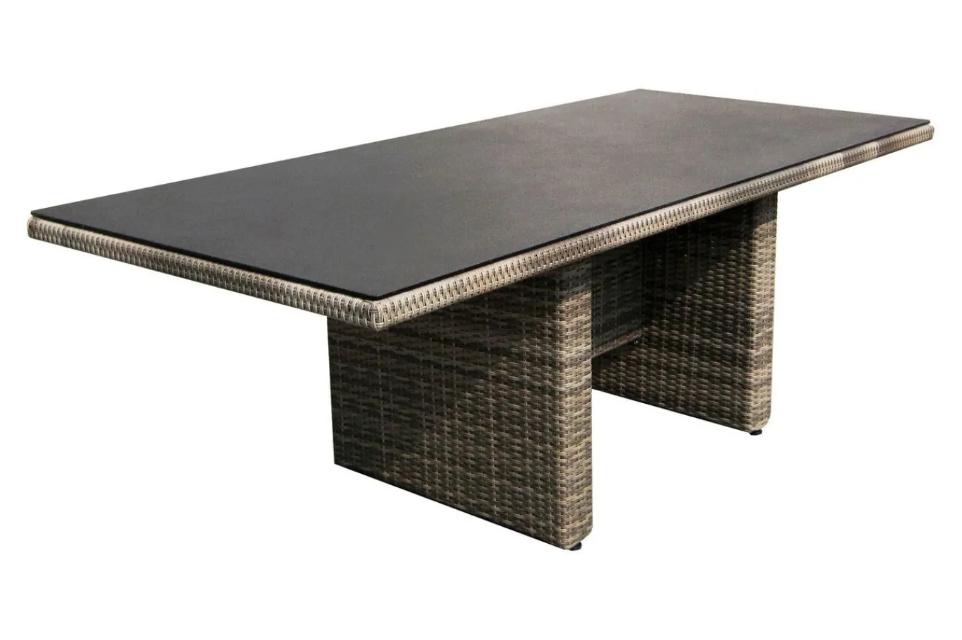 Clearance Rabida Dining Tisch, champagner-meliert, Polyrattan, 220 x 100 cm, Glasplatte in Steinoptik Gartentische|Polyrattan-Gartenmöbel