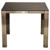 Online Rabida Dining Tisch, champagner-meliert, Polyrattan, 90 x 90 cm, Glasplatte in Steinoptik Gartentische|Polyrattan-Gartenmöbel
