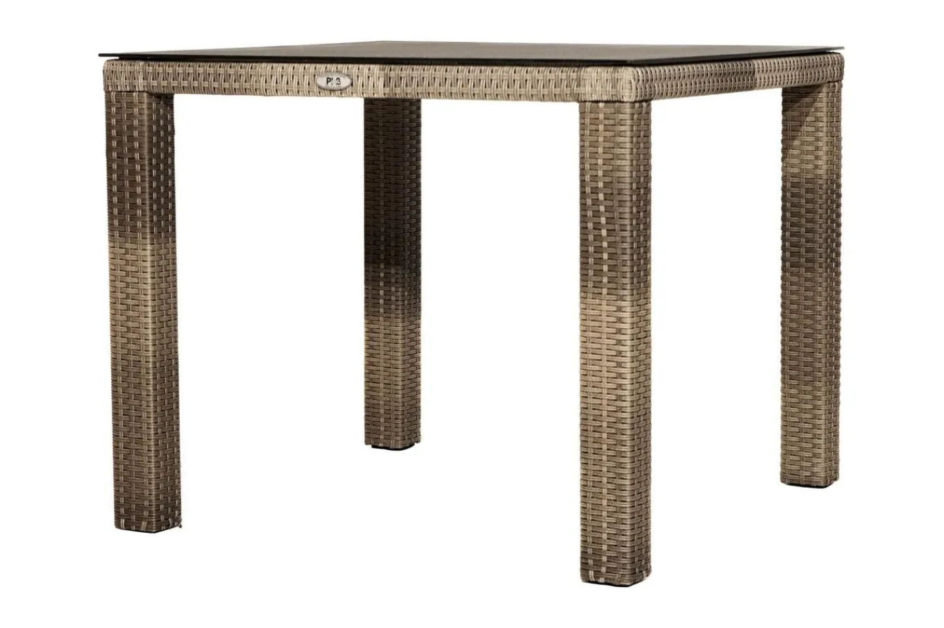 Online Rabida Dining Tisch, champagner-meliert, Polyrattan, 90 x 90 cm, Glasplatte in Steinoptik Gartentische|Polyrattan-Gartenmöbel