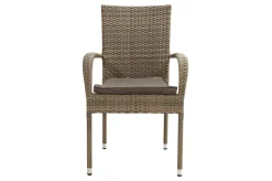 Outlet Rabida Garten-Essgruppe, champagner-meliert, Polyrattan, Tisch 90 x 90 cm, 4 Stapelstühle, Glasplatte in Steinoptik Polyrattan-Gartenmöbel|Garten-Essgruppen
