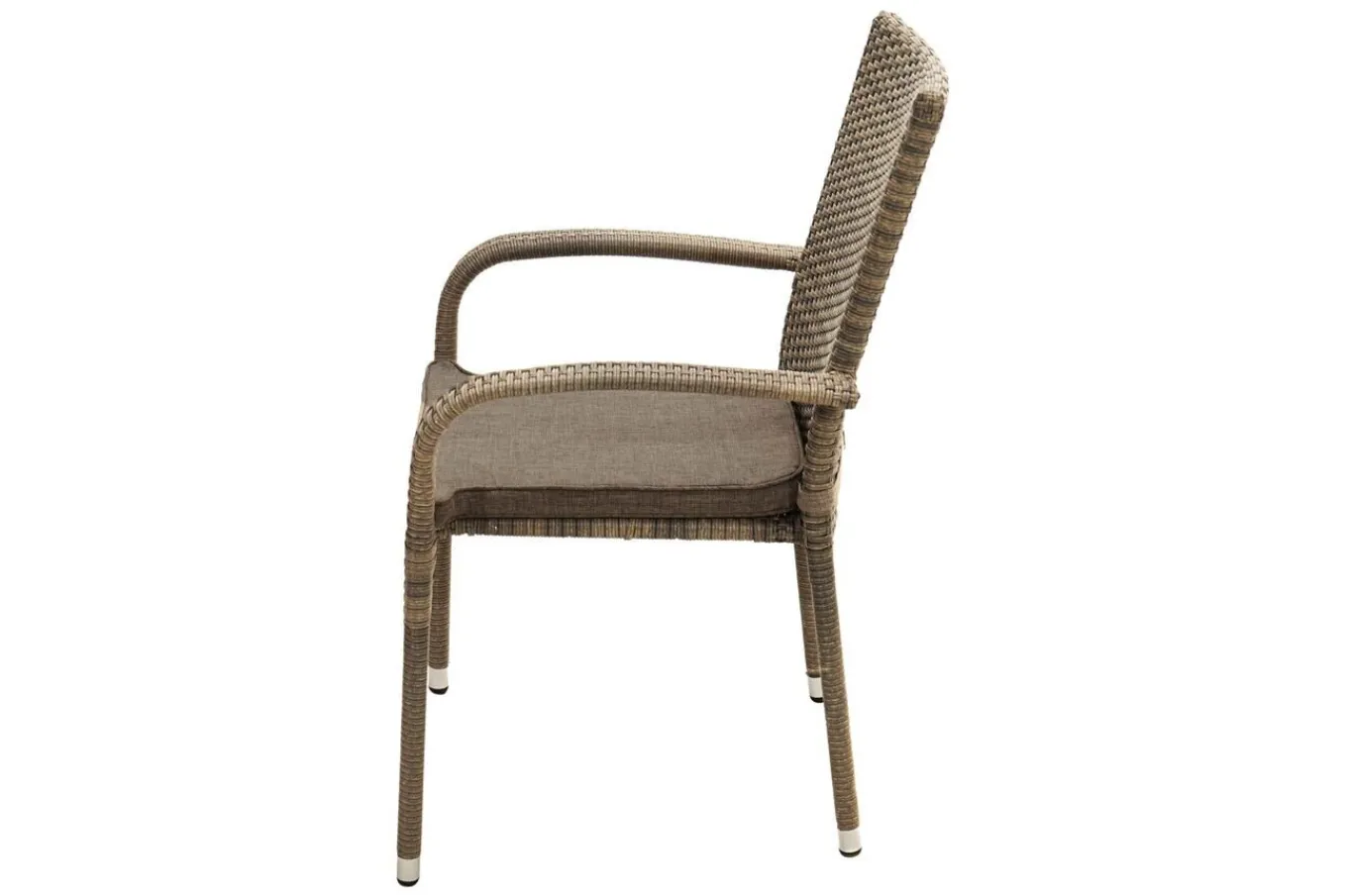 Outlet Rabida Garten-Essgruppe, champagner-meliert, Polyrattan, Tisch 90 x 90 cm, 4 Stapelstühle, Glasplatte in Steinoptik Polyrattan-Gartenmöbel|Garten-Essgruppen