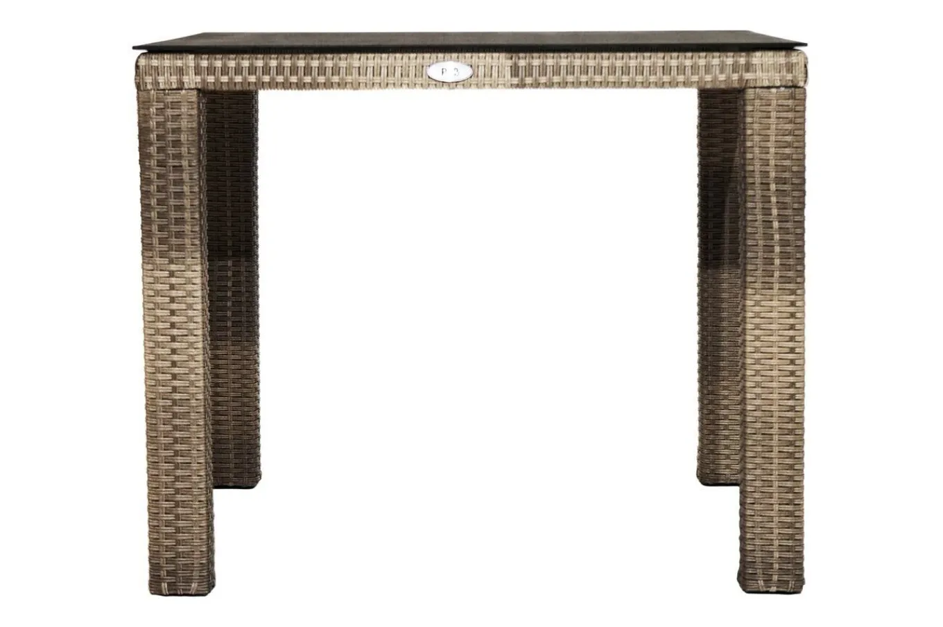Outlet Rabida Garten-Essgruppe, champagner-meliert, Polyrattan, Tisch 90 x 90 cm, 4 Stapelstühle, Glasplatte in Steinoptik Polyrattan-Gartenmöbel|Garten-Essgruppen