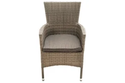 Rabida Garten-Essgruppe, champagner-meliert, Polyrattan, Tisch 90 x 90 cm, 4 Stapelsessel, Glasplatte in Steinoptik Polyrattan-Gartenmöbel|Garten-Essgruppen
