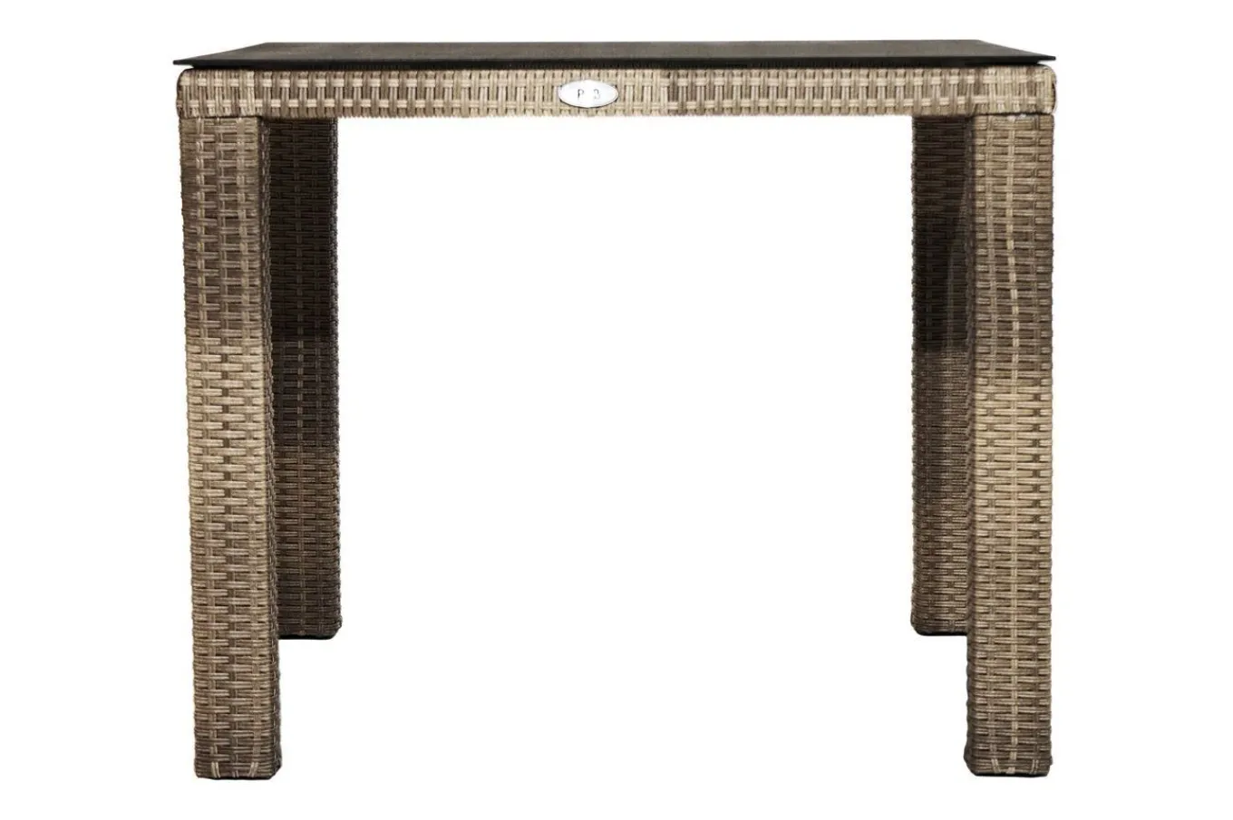 Rabida Garten-Essgruppe, champagner-meliert, Polyrattan, Tisch 90 x 90 cm, 4 Stapelsessel, Glasplatte in Steinoptik Polyrattan-Gartenmöbel|Garten-Essgruppen