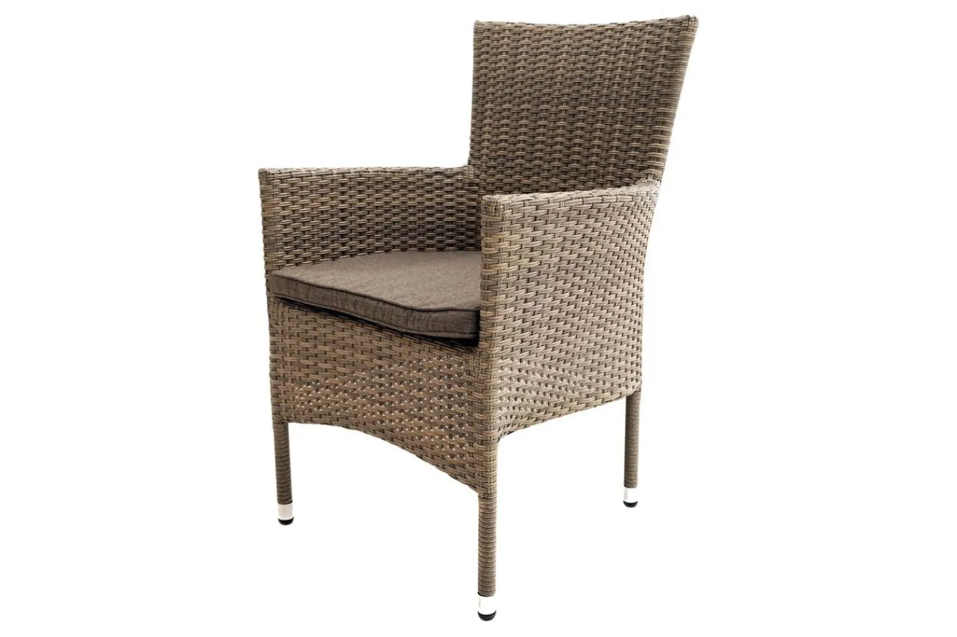 Rabida Garten-Essgruppe, champagner-meliert, Polyrattan, Tisch 90 x 90 cm, 4 Stapelsessel, Glasplatte in Steinoptik Polyrattan-Gartenmöbel|Garten-Essgruppen