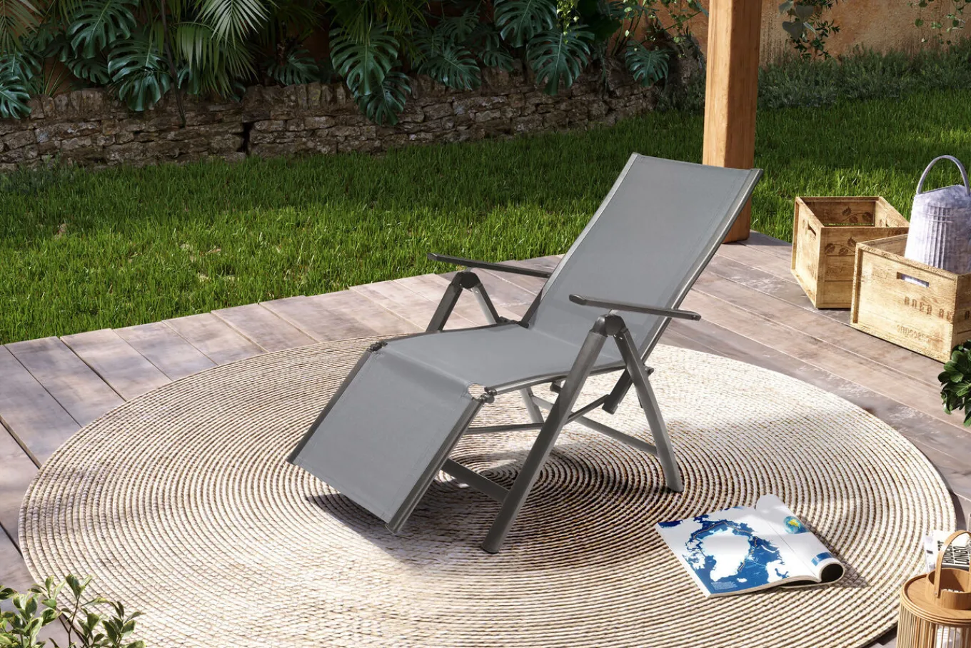Discount Relaxsessel, anthrazit/grau, Alu/Textilene, 67x71x45cm Gartenstühle & Gartensessel