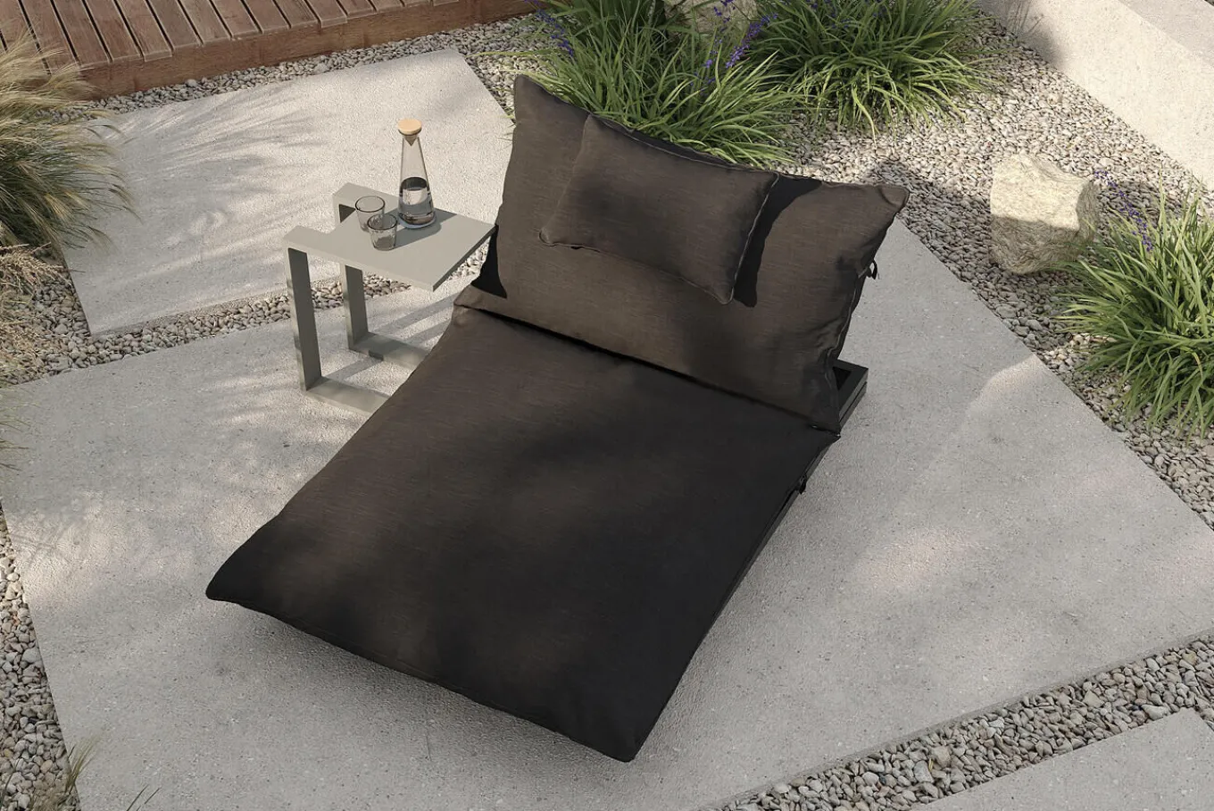 Ribe Gartenliegen-Set, dunkelgrau/schwarz, Aluminium/Polyester, 190 x 120 cm, verstellbar, inkl. Auflage und U-Beistelltisch Gartenliegen