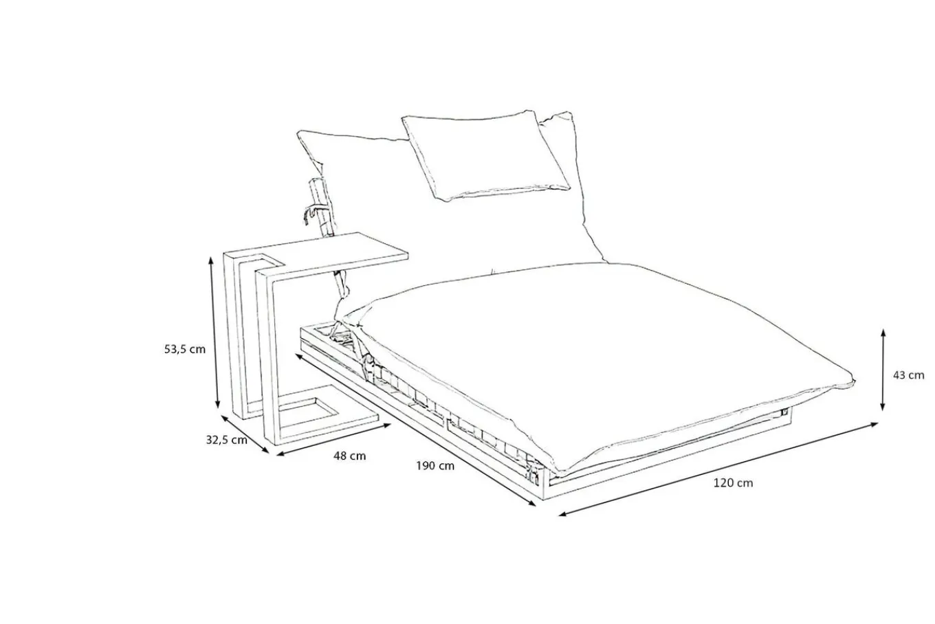 Ribe Gartenliegen-Set, dunkelgrau/schwarz, Aluminium/Polyester, 190 x 120 cm, verstellbar, inkl. Auflage und U-Beistelltisch Gartenliegen
