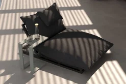 Ribe Gartenliegen-Set, dunkelgrau/schwarz, Aluminium/Polyester, 190 x 120 cm, verstellbar, inkl. Auflage und U-Beistelltisch Gartenliegen