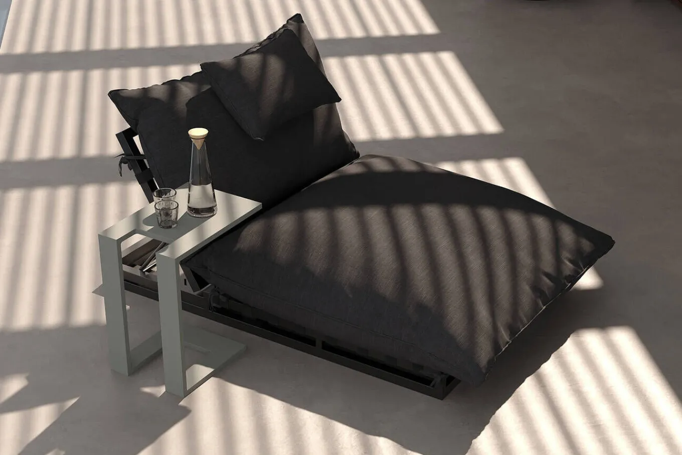 Ribe Gartenliegen-Set, dunkelgrau/schwarz, Aluminium/Polyester, 190 x 120 cm, verstellbar, inkl. Auflage und U-Beistelltisch Gartenliegen