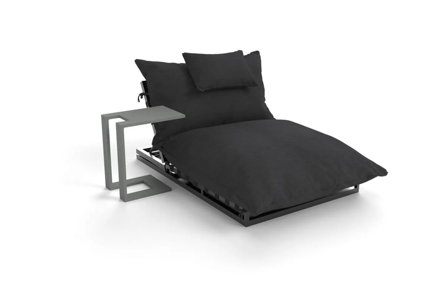 Ribe Gartenliegen-Set, dunkelgrau/schwarz, Aluminium/Polyester, 190 x 120 cm, verstellbar, inkl. Auflage und U-Beistelltisch Gartenliegen