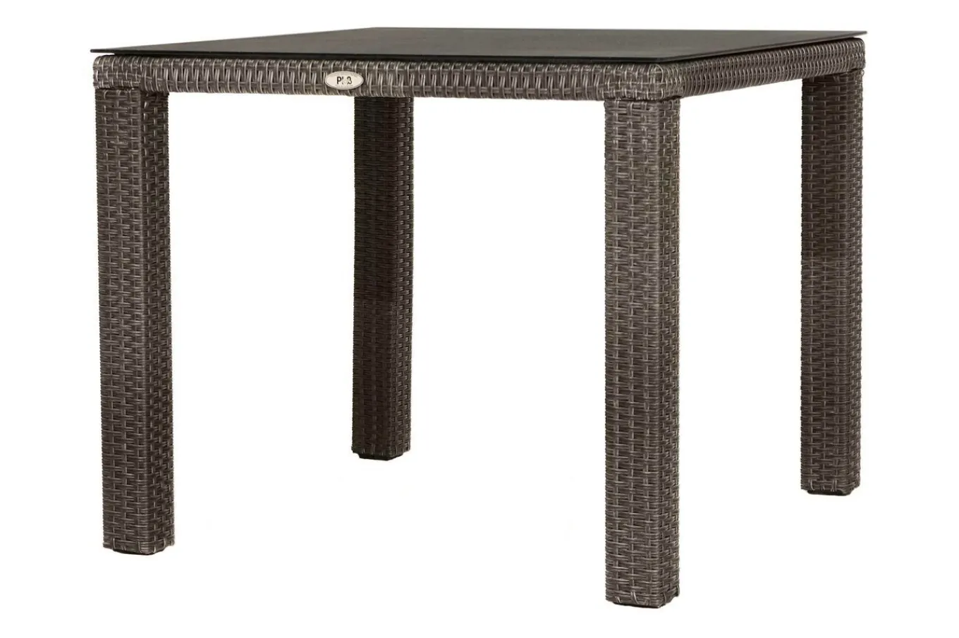 Hot Rocking Balkon-Set, grau/braun-meliert, Polyrattan, Tisch 90x90 cm, 2 Stapelstühle, Glasplatte in Steinoptik Balkonmöbel-Set|Polyrattan-Gartenmöbel