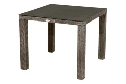 Hot Rocking Balkon-Set, grau/braun-meliert, Polyrattan, Tisch 90x90 cm, 2 Stapelstühle, Glasplatte in Steinoptik Balkonmöbel-Set|Polyrattan-Gartenmöbel
