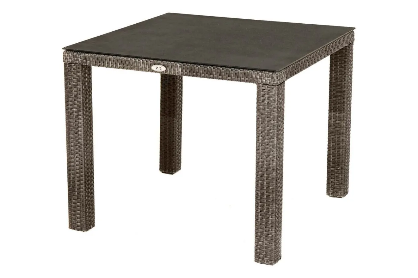 Hot Rocking Balkon-Set, grau/braun-meliert, Polyrattan, Tisch 90x90 cm, 2 Stapelstühle, Glasplatte in Steinoptik Balkonmöbel-Set|Polyrattan-Gartenmöbel