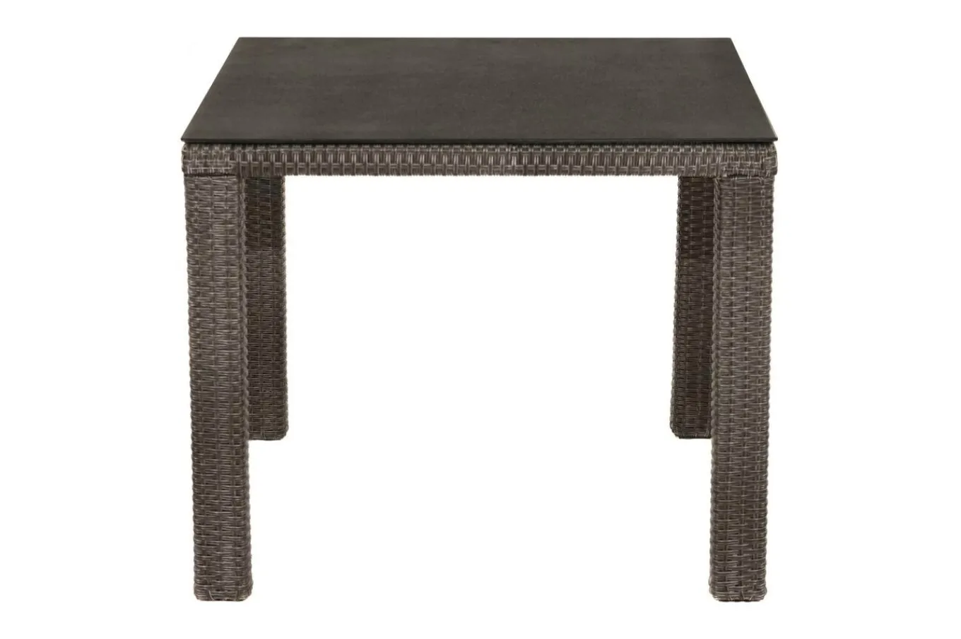 Hot Rocking Balkon-Set, grau/braun-meliert, Polyrattan, Tisch 90x90 cm, 2 Stapelstühle, Glasplatte in Steinoptik Balkonmöbel-Set|Polyrattan-Gartenmöbel