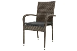 Hot Rocking Balkon-Set, grau/braun-meliert, Polyrattan, Tisch 90x90 cm, 2 Stapelstühle, Glasplatte in Steinoptik Balkonmöbel-Set|Polyrattan-Gartenmöbel