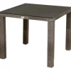 Hot Rocking Balkon-Set, grau/braun-meliert, Polyrattan, Tisch 90x90 cm, 2 Stapelsessel, Glasplatte in Steinoptik Balkonmöbel-Set|Polyrattan-Gartenmöbel