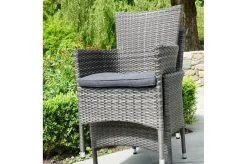 Hot Rocking Balkon-Set, grau/braun-meliert, Polyrattan, Tisch 90x90 cm, 2 Stapelsessel, Glasplatte in Steinoptik Balkonmöbel-Set|Polyrattan-Gartenmöbel