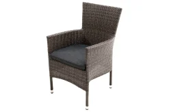 Hot Rocking Balkon-Set, grau/braun-meliert, Polyrattan, Tisch 90x90 cm, 2 Stapelsessel, Glasplatte in Steinoptik Balkonmöbel-Set|Polyrattan-Gartenmöbel