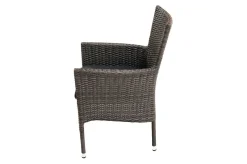 Hot Rocking Balkon-Set, grau/braun-meliert, Polyrattan, Tisch 90x90 cm, 2 Stapelsessel, Glasplatte in Steinoptik Balkonmöbel-Set|Polyrattan-Gartenmöbel