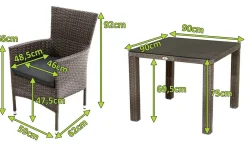 Hot Rocking Balkon-Set, grau/braun-meliert, Polyrattan, Tisch 90x90 cm, 2 Stapelsessel, Glasplatte in Steinoptik Balkonmöbel-Set|Polyrattan-Gartenmöbel