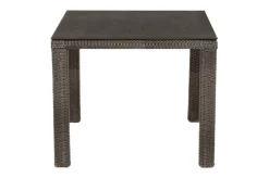 Hot Rocking Balkon-Set, grau/braun-meliert, Polyrattan, Tisch 90x90 cm, 2 Stapelsessel, Glasplatte in Steinoptik Balkonmöbel-Set|Polyrattan-Gartenmöbel