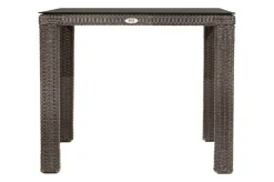 Hot Rocking Balkon-Set, grau/braun-meliert, Polyrattan, Tisch 90x90 cm, 2 Stapelsessel, Glasplatte in Steinoptik Balkonmöbel-Set|Polyrattan-Gartenmöbel