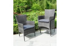 Hot Rocking Balkon-Set, grau/braun-meliert, Polyrattan, Tisch 90x90 cm, 2 Stapelsessel, Glasplatte in Steinoptik Balkonmöbel-Set|Polyrattan-Gartenmöbel
