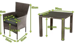 Hot Rocking Balkon-Set, grau/braun-meliert, Polyrattan, Tisch 90x90 cm, 2 Stapelsessel, Glasplatte in Steinoptik Balkonmöbel-Set|Polyrattan-Gartenmöbel