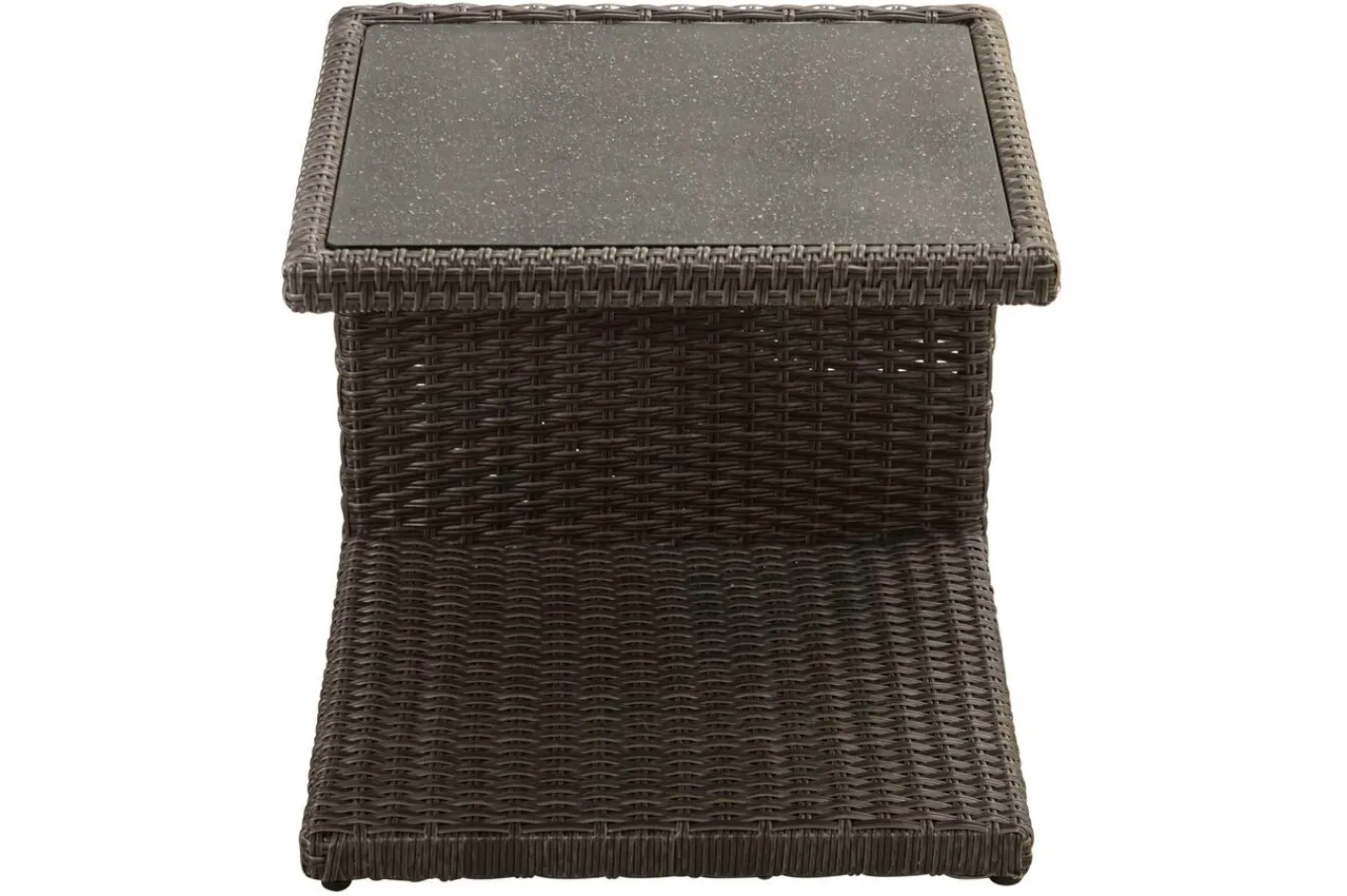 Outlet Rocking Beistelltisch, grau/braun-meliert, Polyrattan, 50x45x50 cm, Glasplatte in Steinoptik Gartentische|Polyrattan-Gartenmöbel