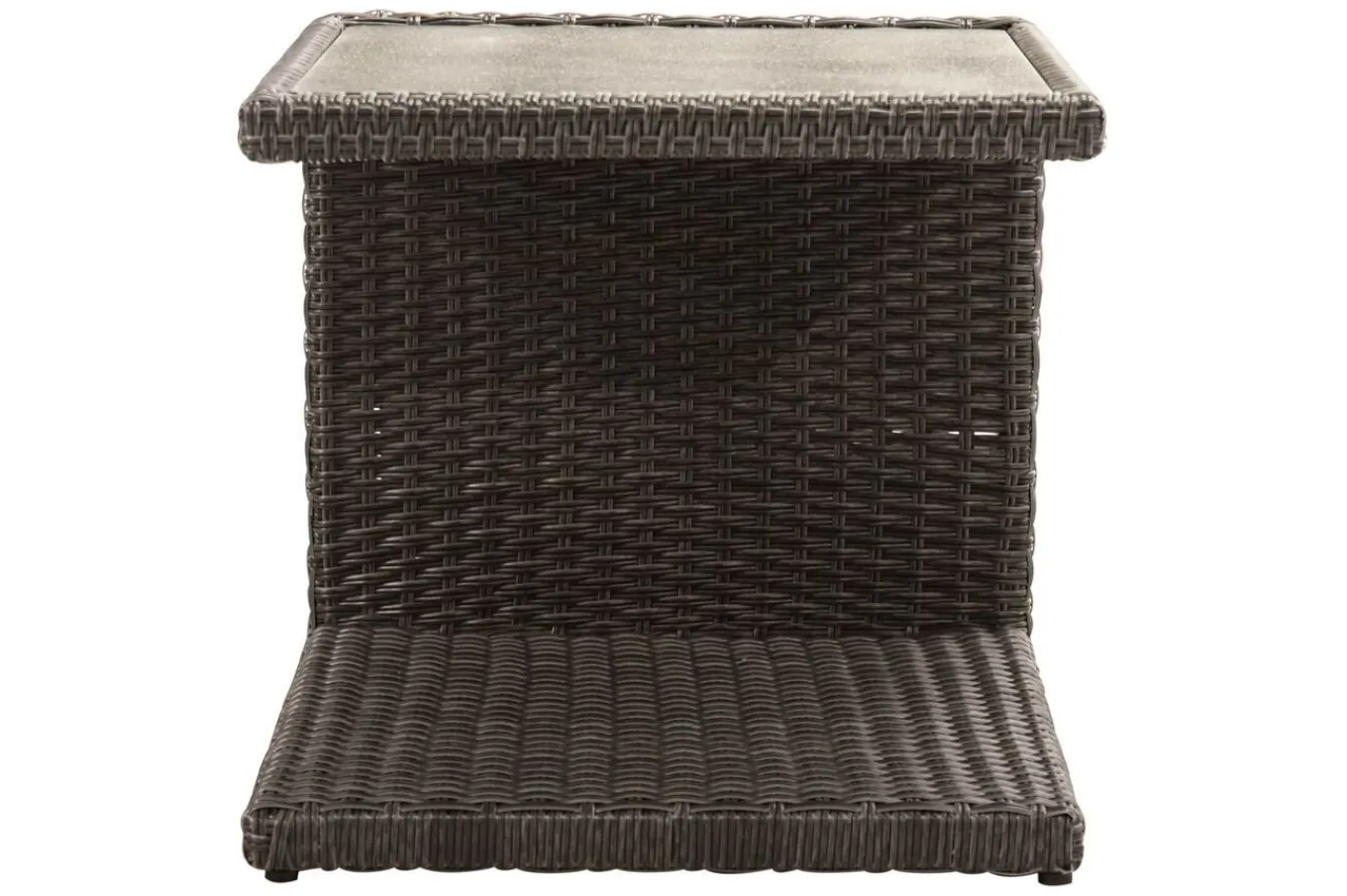 Outlet Rocking Beistelltisch, grau/braun-meliert, Polyrattan, 50x45x50 cm, Glasplatte in Steinoptik Gartentische|Polyrattan-Gartenmöbel