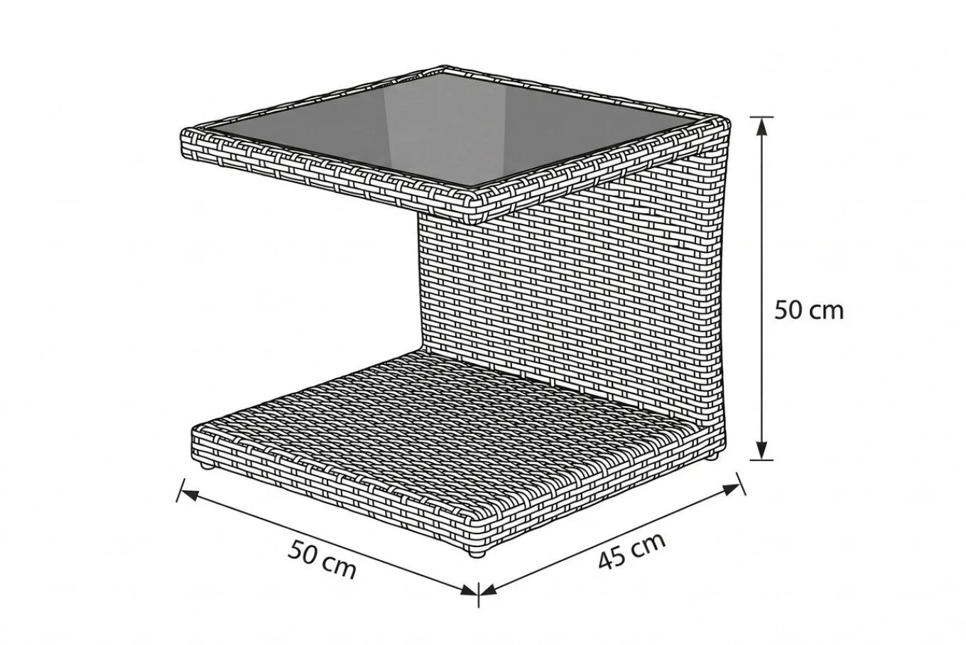 Outlet Rocking Beistelltisch, grau/braun-meliert, Polyrattan, 50x45x50 cm, Glasplatte in Steinoptik Gartentische|Polyrattan-Gartenmöbel
