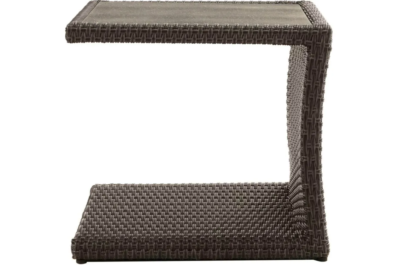 Outlet Rocking Beistelltisch, grau/braun-meliert, Polyrattan, 50x45x50 cm, Glasplatte in Steinoptik Gartentische|Polyrattan-Gartenmöbel