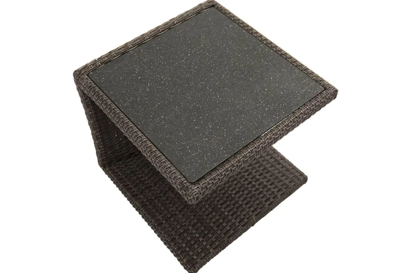 Outlet Rocking Beistelltisch, grau/braun-meliert, Polyrattan, 50x45x50 cm, Glasplatte in Steinoptik Gartentische|Polyrattan-Gartenmöbel