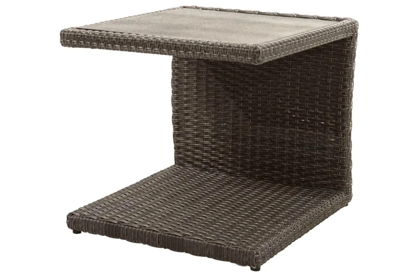 Outlet Rocking Beistelltisch, grau/braun-meliert, Polyrattan, 50x45x50 cm, Glasplatte in Steinoptik Gartentische|Polyrattan-Gartenmöbel
