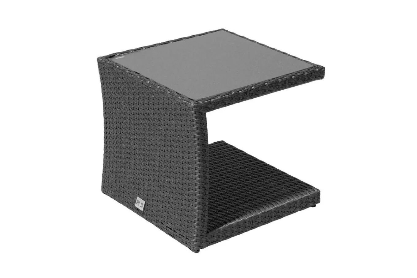 Outlet Rocking Beistelltisch, grau/braun-meliert, Polyrattan, 50x45x50 cm, Glasplatte in Steinoptik Gartentische|Polyrattan-Gartenmöbel