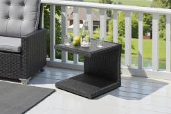 Outlet Rocking Beistelltisch, grau/braun-meliert, Polyrattan, 50x45x50 cm, Glasplatte in Steinoptik Gartentische|Polyrattan-Gartenmöbel