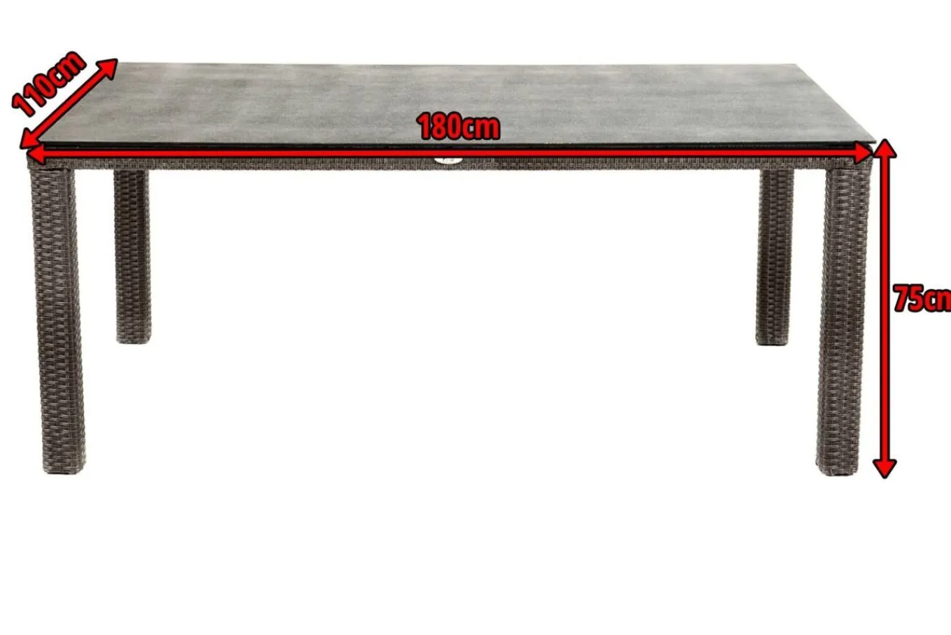 Hot Rocking Comfort Dining Tisch, grau/braun-meliert, Polyrattan, 180x110 cm, Glasplatte Steinoptik Gartentische|Polyrattan-Gartenmöbel