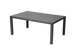 Hot Rocking Comfort Dining Tisch, grau/braun-meliert, Polyrattan, 180x110 cm, Glasplatte Steinoptik Gartentische|Polyrattan-Gartenmöbel