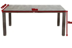 Hot Rocking Comfort Dining Tisch, grau/braun-meliert, Polyrattan, 180x110 cm, Glasplatte Steinoptik Gartentische|Polyrattan-Gartenmöbel